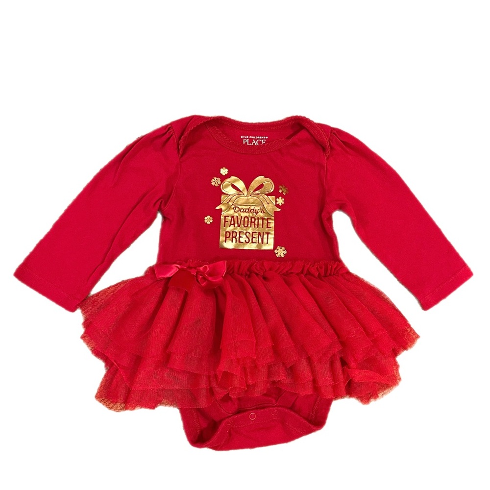 Children’s Place Holiday Red Tulle Onesie Dress. 9-12M.